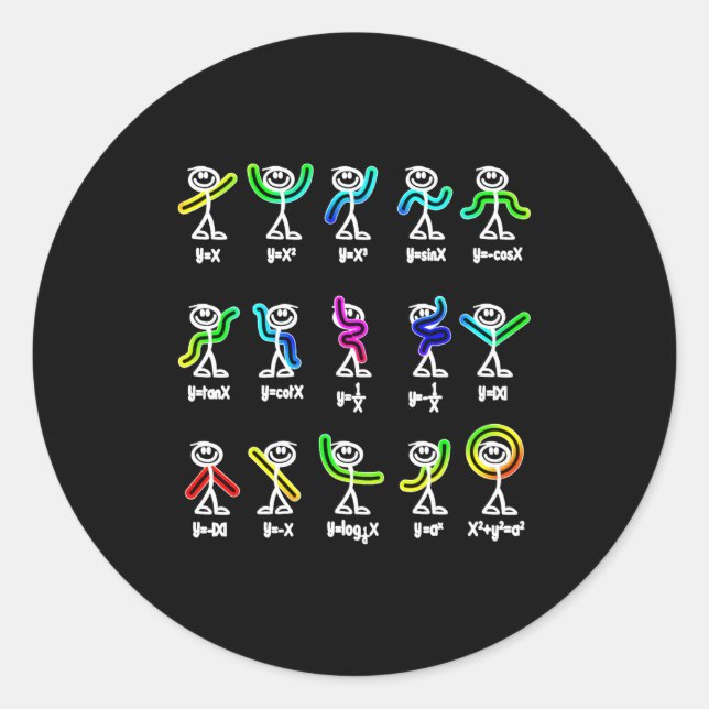 Adesivo Redondo Algebra Dance Funny Graph Figures Math  (Frente)