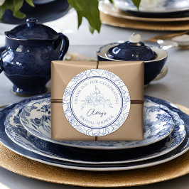 Adesivo Redondo Algo Azul Antes de Eu Fazer Chá de Noiva Elegante