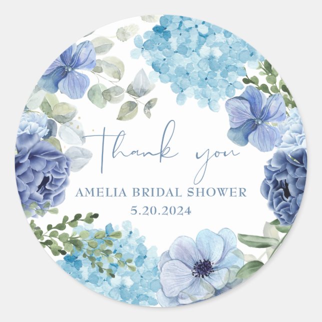 Adesivo Redondo Algo azul antes de eu fazer chá de panela hydrange (Frente)