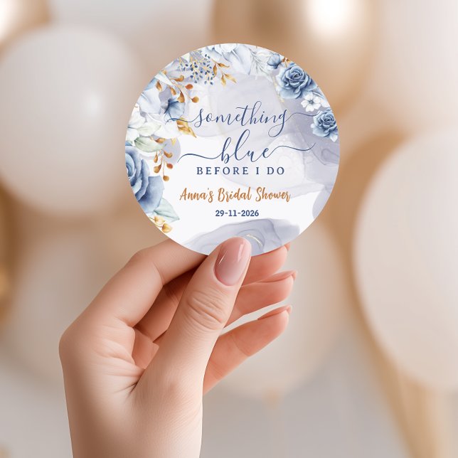 Adesivo Redondo Algo Azul Antes de Eu Fazer Chuveiro de Flores Nup (Celebrate the bride-to-be with these elegant Something Blue Before I Do bridal shower stickers, )