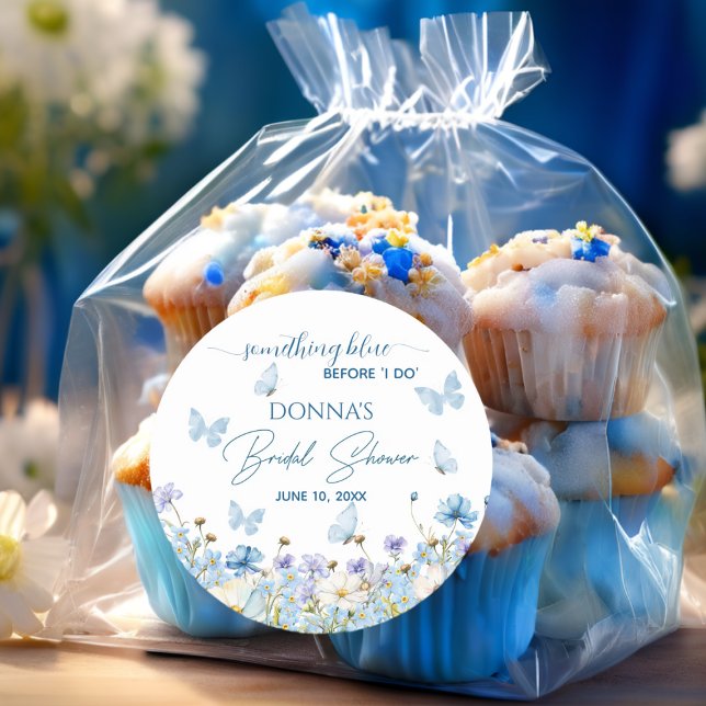 Adesivo Redondo Algo Azul antes do Floral Bridal Shower 'Eu aceito (Criador carregado)