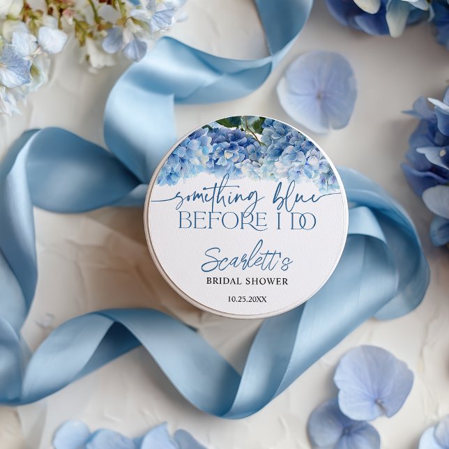 Adesivo Redondo Algo Azul Antes Que Eu Faça Uma Hidrangea Bridal A (Something Blue Before I Do Blue Hydrangea Bridal Classic Round Sticker)