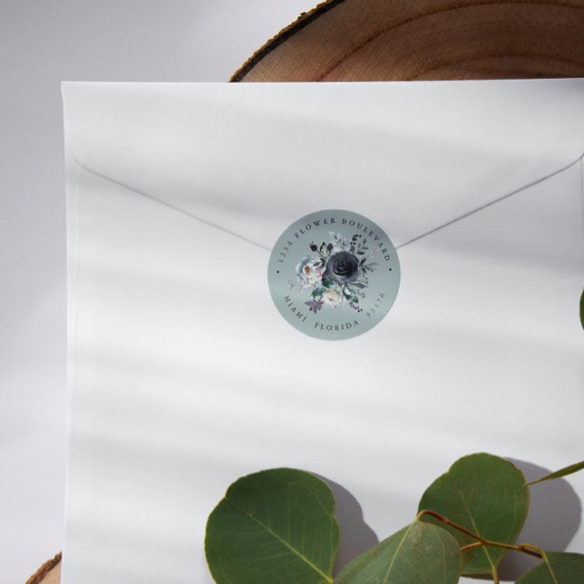 Adesivo Redondo Algo Azul | Buquê Endereço de devolução botânica (Criador carregado)