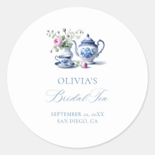 Adesivo Redondo Algo Azul Chinoiserie Flora Chá de Noiva