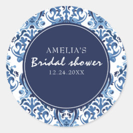 Adesivo Redondo Algo azul Padrão Chinoiserie para Chá de Noiva