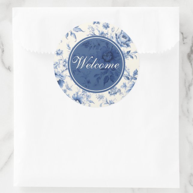 Adesivo Redondo Algo de Blue Floral French Toile Bem-vindo (Bolsa)