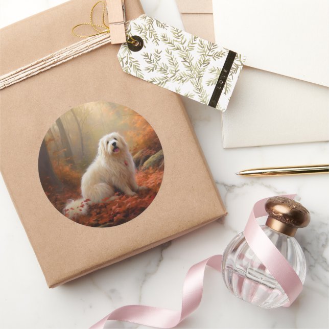 Adesivo Redondo Algodão de Tulear no outono Folhas caem inspiração (Presentear)