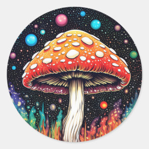 Adesivo Redondo Algodão espacial assustador Cogumelo 3