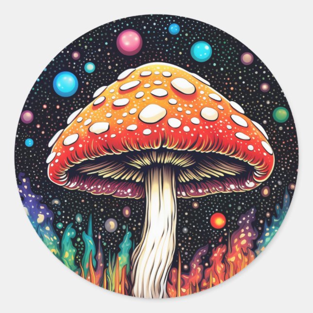 Adesivo Redondo Algodão espacial assustador Cogumelo 3 (Frente)
