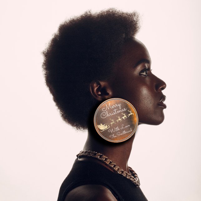 Adesivo Redondo Algodão Feliz de Natal GoldSanta Reindeer (Merry Christmas Cottage GoldSanta Reindeer Sleight Classic Round Sticker)