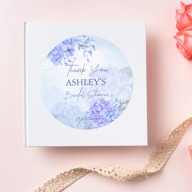 Adesivo Redondo Alguma coisa azul hortênsias elegante chá de noiva (Something blue bridal shower thank you favor stickers bridal shower favor gift stickers hydrangeas)