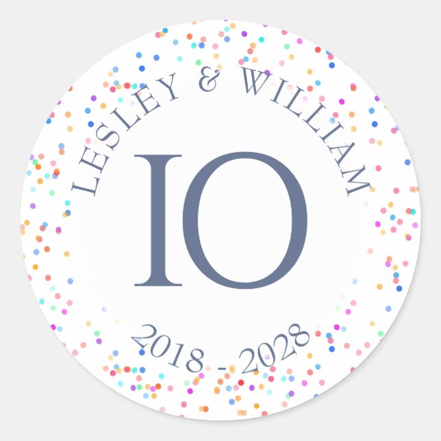 Adesivo Redondo Alguns confetes do arco-íris do aniversário (Frente)