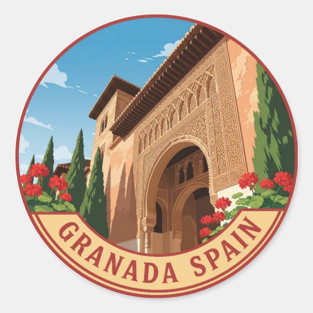 Adesivo Redondo Alhambra Granada Espanha (Frente)