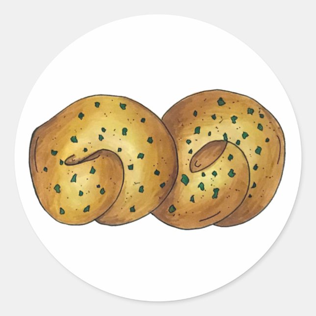 Adesivo Redondo Alho Nó Pão Pão Rolo Comida Italiano Chef (Frente)