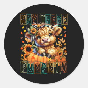 Adesivo Redondo Ali Pumpkin Retro Style Highland Cow Para Fal