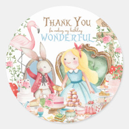 Adesivo Redondo Alice Adventures em Woderland Birthday Tea Party