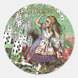 Adesivo Redondo alice cards maravilderland hatrabbit