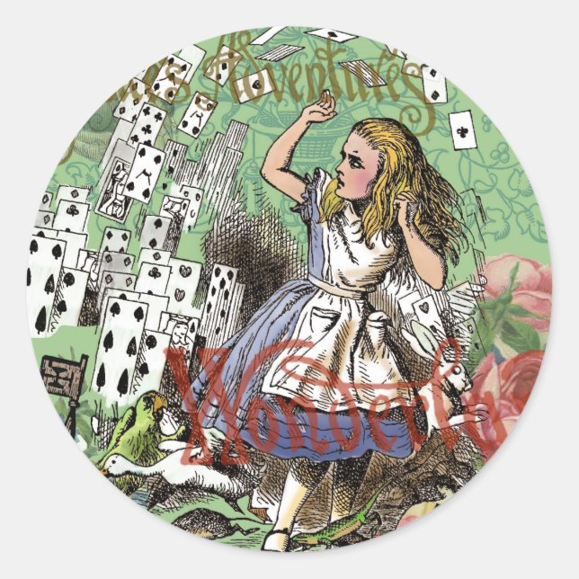 Adesivo Redondo alice cards maravilderland hatrabbit (Frente)