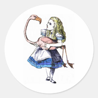 Adesivo Redondo Alice e Flamingo Rosa