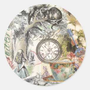 Adesivo Redondo Alice Illustration Wonderland Art