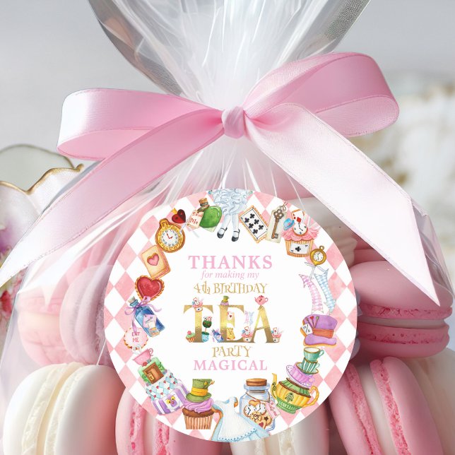 Adesivo Redondo Alice in Wonderland 4th birthday Thank You Sticker (Criador carregado)