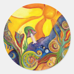 Adesivo Redondo Alice In Wonderland Fantasy Fairy Sunshine Dream