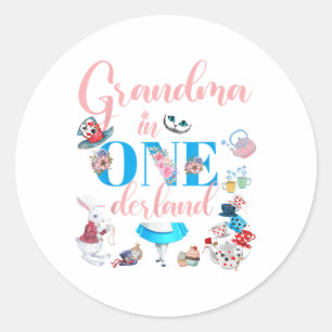 Adesivo Redondo Alice Na Família Onederland Avó Do Aniversário