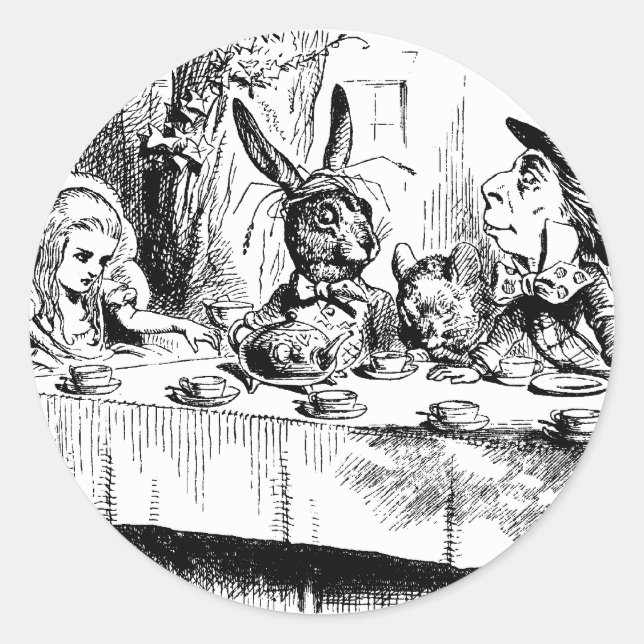 Adesivo Redondo Alice no Mad Tea Party (Frente)