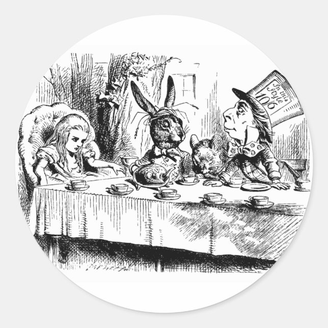 Adesivo Redondo Alice no Mad Tea Party (Frente)