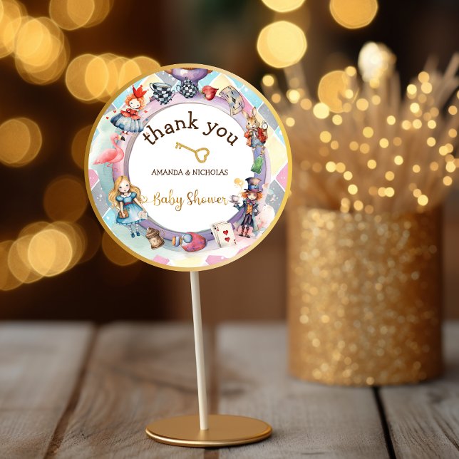 Adesivo Redondo Alice no maravilhoso chá de fraldas obrigado de vo (Criador carregado)