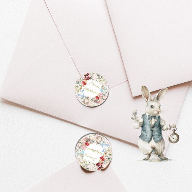 Adesivo Redondo Alice No País Das Maravilhas, Chá de fraldas Flora (Criador carregado)