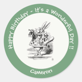 Adesivo Redondo Alice no País das Maravilhas do Coelho Branco