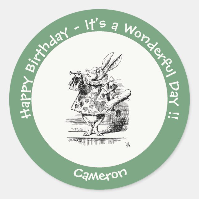 Adesivo Redondo Alice no País das Maravilhas do Coelho Branco (Frente)