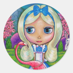 Adesivo Redondo Alice no País das Maravilhas e Flamingo Sticker