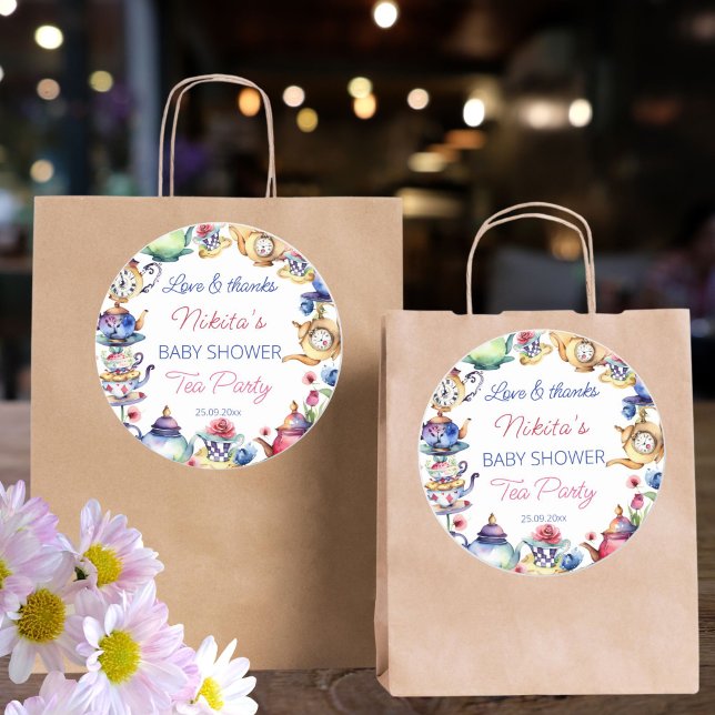 Adesivo Redondo Alice no País das Maravilhas - Favor do chá de chá (Alice in wonderland baby shower tea party thank you favor sticker tea party favor stickers )