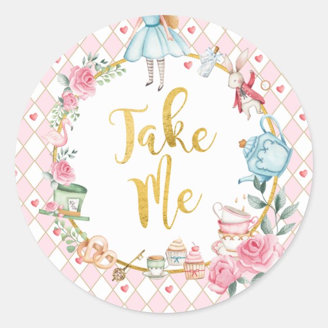 Adesivo Redondo Alice no País das Maravilhas primeiro aniversario  (Frente)