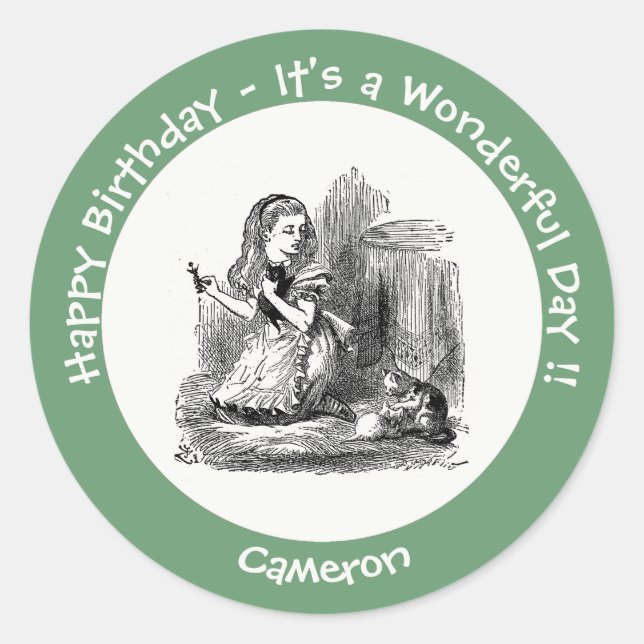 Adesivo Redondo Alice no Partido das Maravilhas - Alice e o Kitten (Frente)