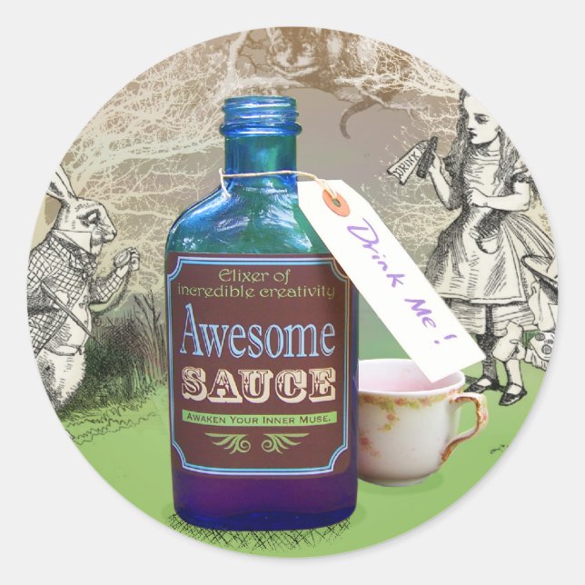 Adesivo Redondo Alice no Pau de Molho Incrível da Maravilha (Frente)