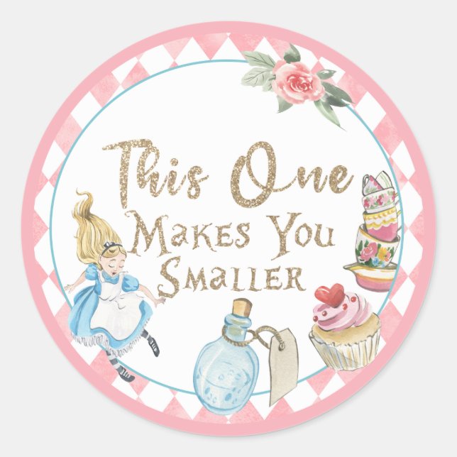 Adesivo Redondo Alice no Wonderland Birthday Sticker, Favor, Etiqu (Frente)
