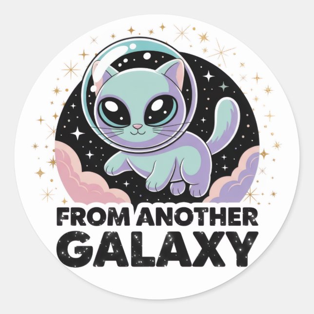 Adesivo Redondo Alien Cat Cosmic Design Space Kitty Sci-Fi Artwork (Frente)