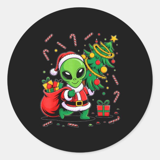 Adesivo Redondo Alien Christmas Tree Lights Xmas Funny Alien  (Frente)