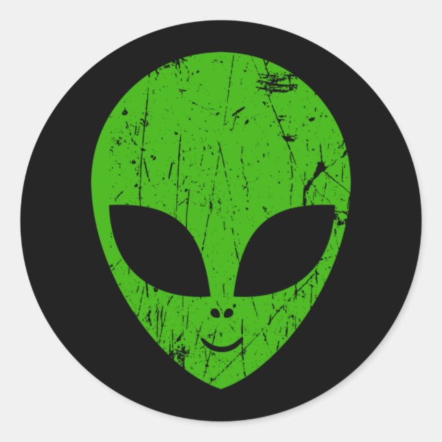 Adesivo Redondo alien green head ufo science fiction extraterrestr (Frente)