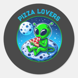 Adesivo Redondo Alienígena Adoradora de Pizza na Lua   Cósmico div