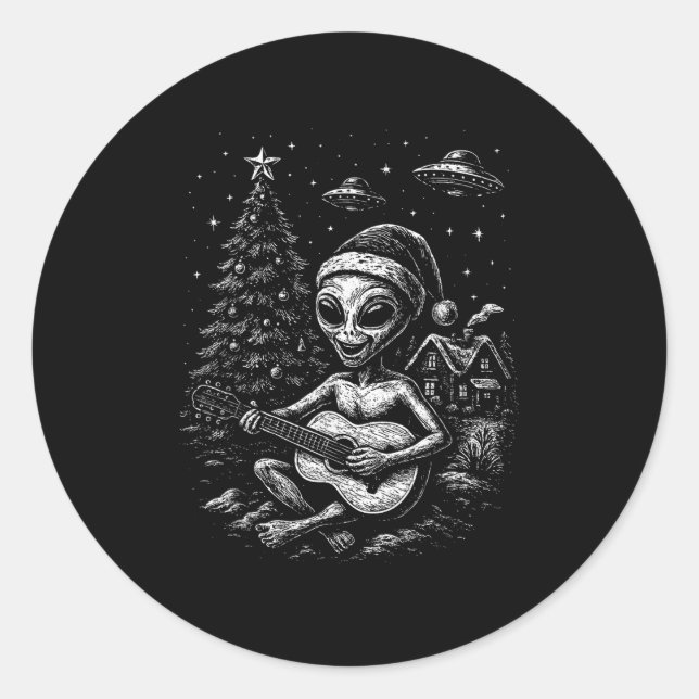 Adesivo Redondo Alienígena ama o Natal (Frente)