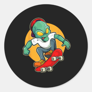 Adesivo Redondo Alienígena Andando de Skate Ufo Skate Extraterrest