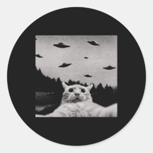 Adesivo Redondo Alienígena Cat Ufo - Ajustado Clássico