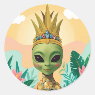 Adesivo Redondo Alienígena de Abacaxi – Arte de Fruta Tropical Div