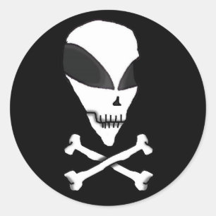 Adesivo Redondo Alienígena de cartoon Vinheta-Pirata Crânio e Cros