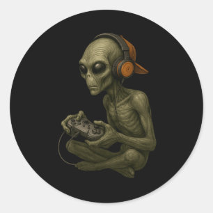 Adesivo Redondo Alienígena de Halloween Gamer Video Gaming Boys Me