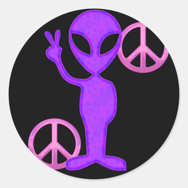 Adesivo Redondo Alienígena de paz roxa (Frente)